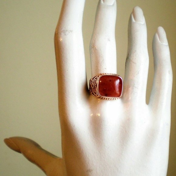 Russian USSR 14K 583 Rose Pink Gold Red Chalcedony Unisex Men's Women's Ring - Picture 9 of 10